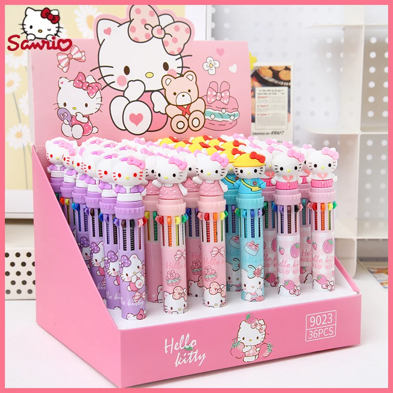 

36pcs New Cartoon Sanrio Hello Kitty 10 Colors Ball Pen Cute Colorful Graffiti Hand Account Marker Pen Stationery Wholesale Gift