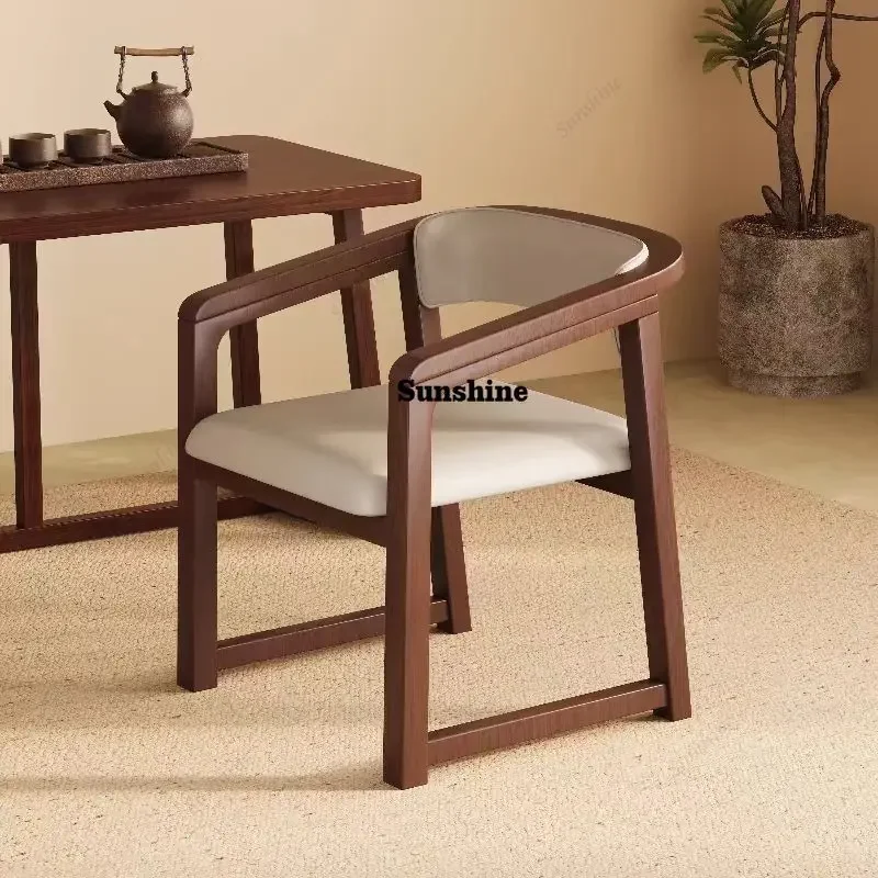 

Elegant Chinese Solid Wood Armrest Dining Chair: Backrest Design, Luxury Modern Minimalist Tea Chair for Home FT