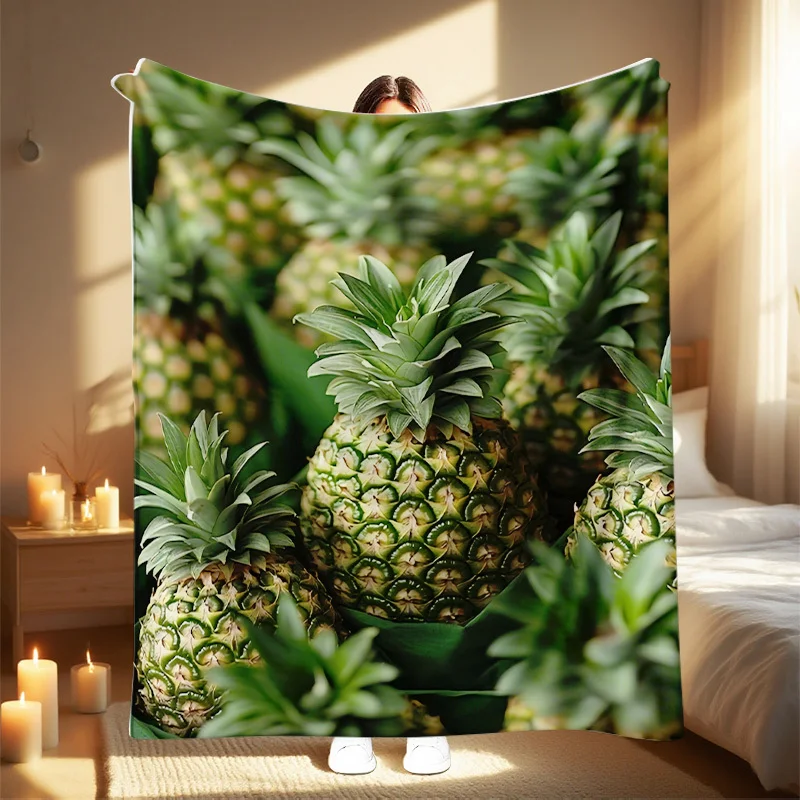 1pc Pineapple Print Blanket - All-Season Lightweight Soft Bedspread with Lush Green Leaves & Pineapple Design, Tropical Pineappl