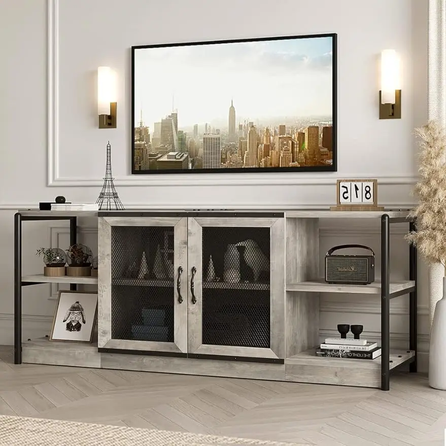 TV Stand Industrial Entertainment Center, Rustic Grey