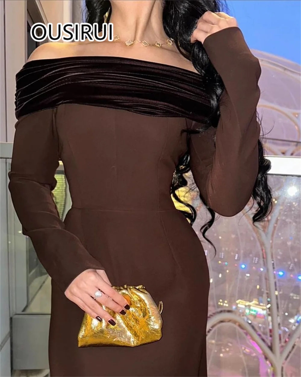 花嫁介添人ドレス,ボートネック,サテンシース,セクシー,ホルター,足首までの長さ,長袖,カスタマイズ可能