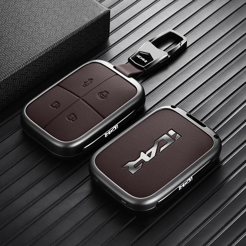Premium Zinc Alloy Car Key Fob Cover for Chery ICar V23 Anti-Drop Dustproof Protective Key Shell with Metal Keychain