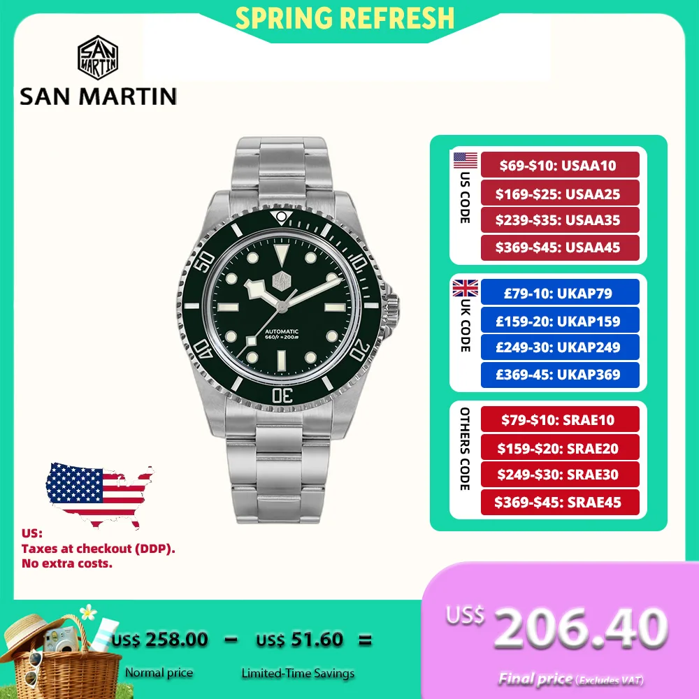 

San Martin 40mm YN55 Luxury Watch Men Mechanical Wristwatches Water Ghost Sapphire Automatic 20Bar Relojes Para Hombre SN0006B-1