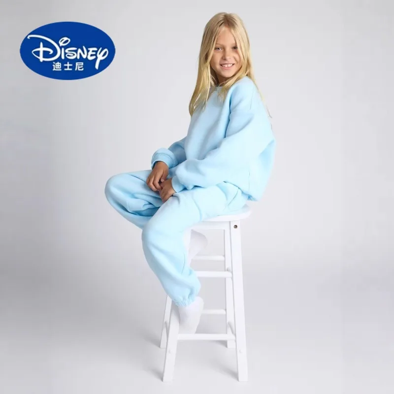 

Disney Girls' Autumn Winter Long-Sleeve 2-Piece Set - Solid Color Crewneck Sweatshirt, Toddler/Kid Fashion Pullover Outfit
