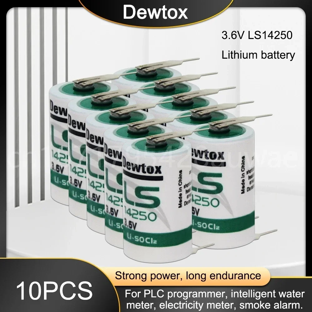 

10PCS 3.6V 1200mAh LS14250 14250 Li-Ion Lithium Battery with Pins for PLC CNC Machine Tools Touch Screen Gas Water Meter