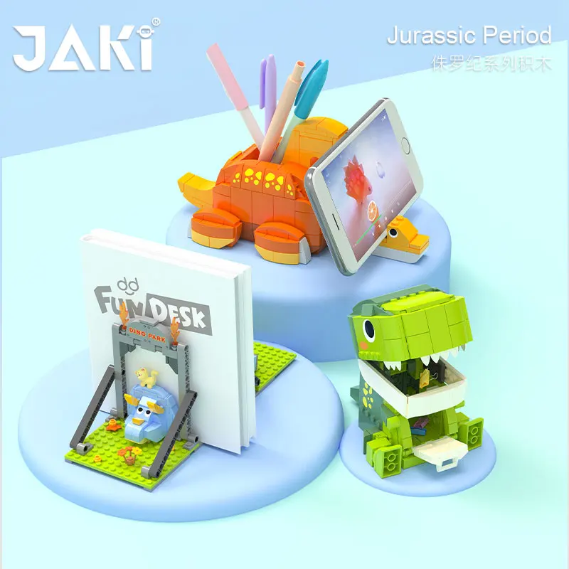 JAKI 학생 필수 공룡 펜 용기, DIY 사진 프레임 브릭, 창의적인 벽돌, 이상적인 연필 상자, 어린이 도시 장난감, 친구 소녀 