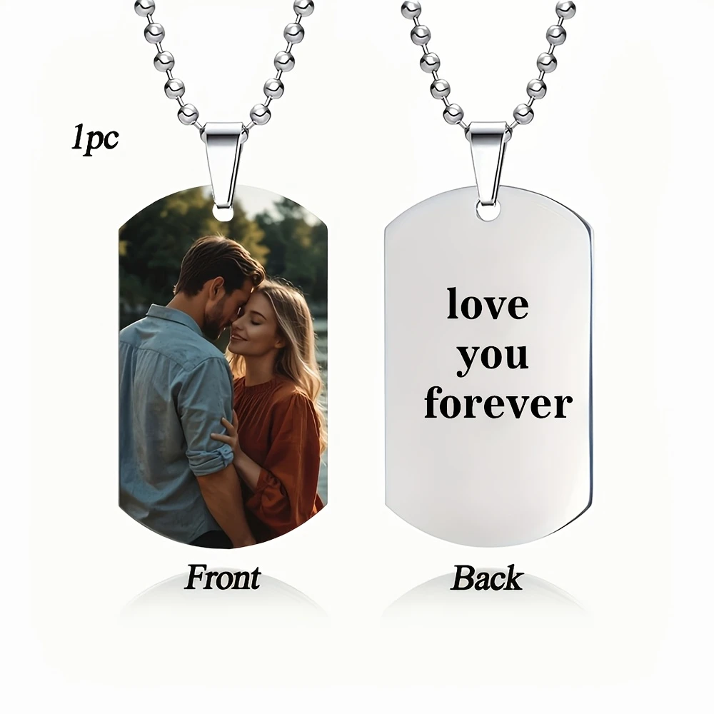 Custom Personalized Men's Pendant Necklace, Double-Sided Custom Color Photo/Text/Dog Tag Necklace, Couple Keychain Necklace view 6