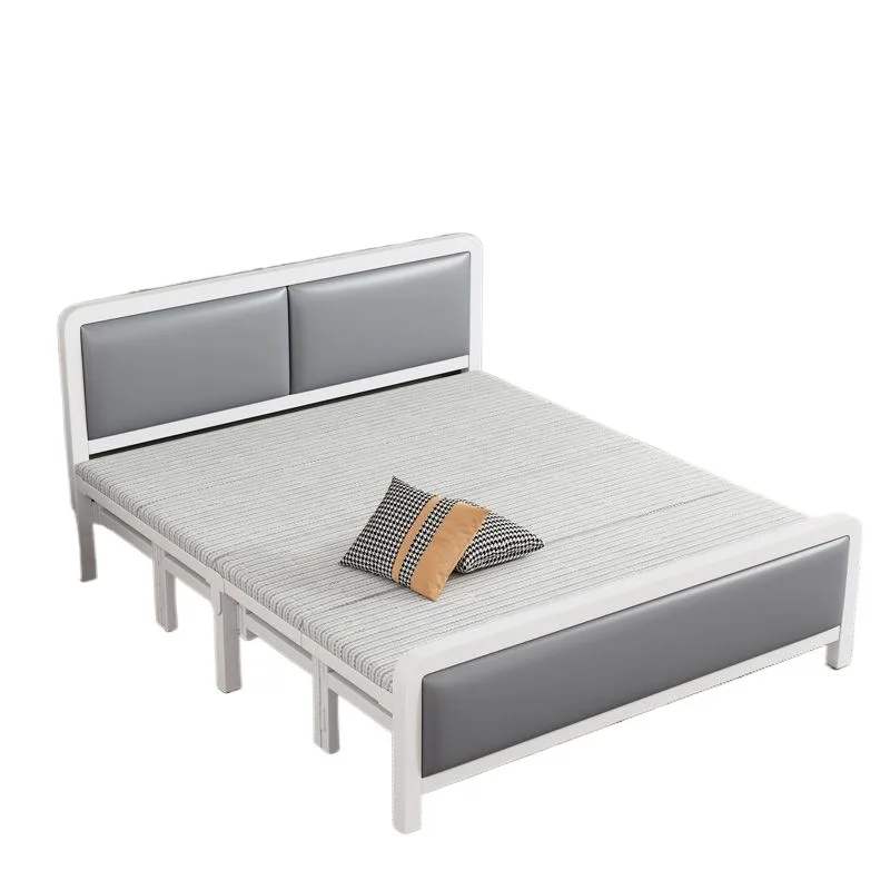 Home folding bed iron frame single lunch break rental house portable double bed iron frame simple hard board bed economical
