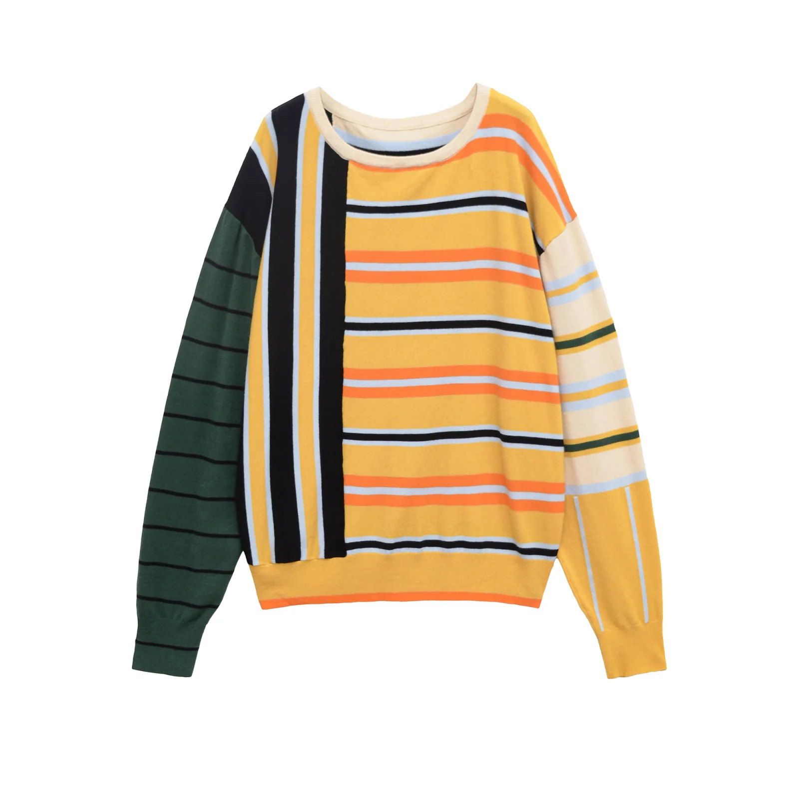 

Korejepo New Women Clothing European and American Style Fashionable Simple Contrasting Color Patchwork Knit Sweater Top