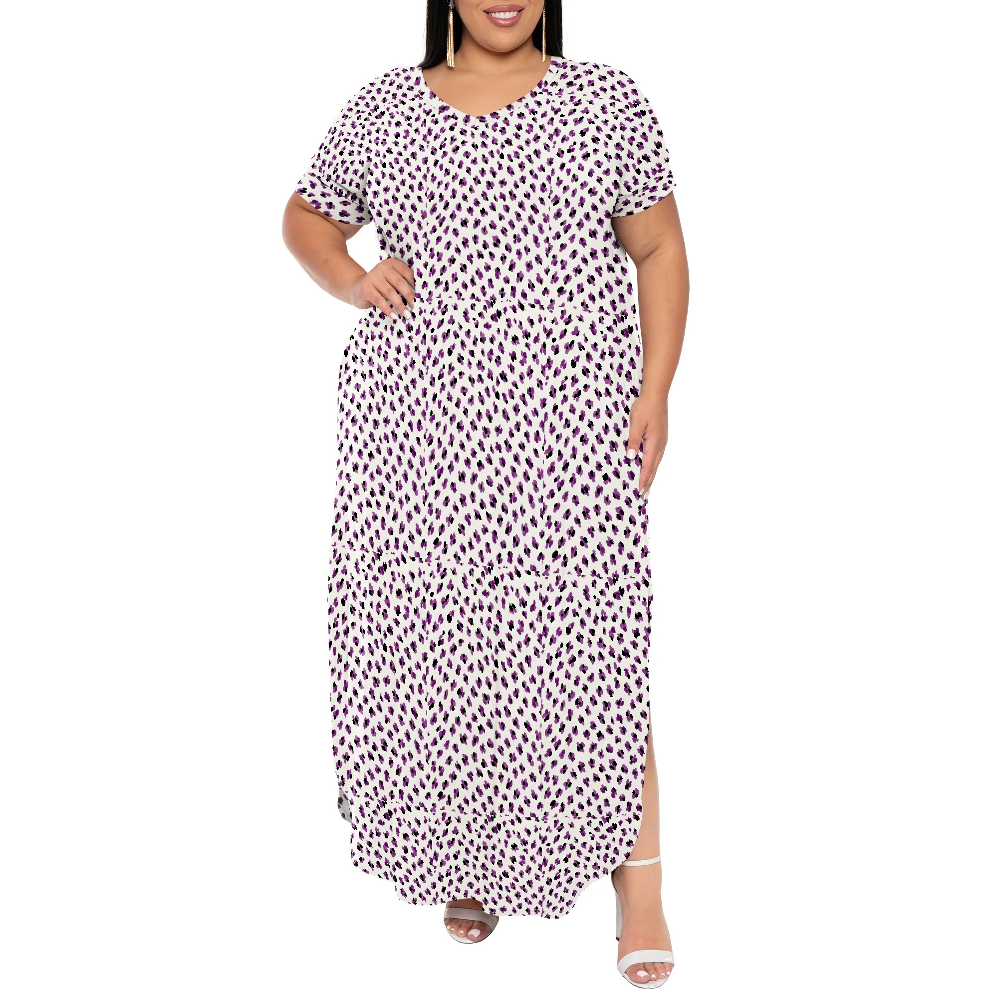 

Plus Size Maxi Dresses for Women Casual Loose Pocket Short Sleeve Slits T Shirt Dress Summer Sundress