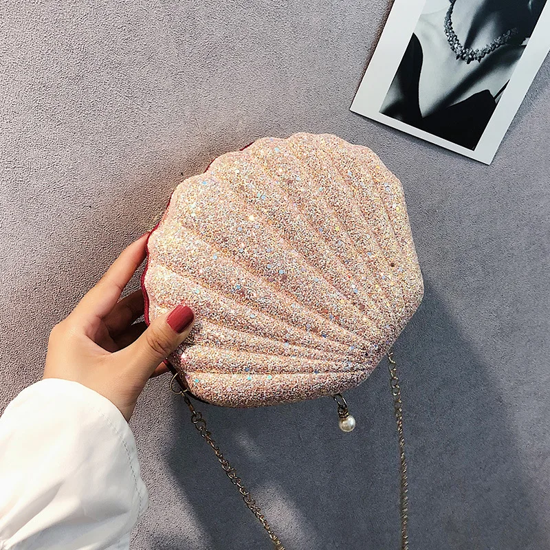 Kobiety torebki na ramię Shell łańcuch torby śliczne cekiny mała torba telefon saszetka na pieniądze Zipper Crossbody torby dla kobiet Bolsa Feminina