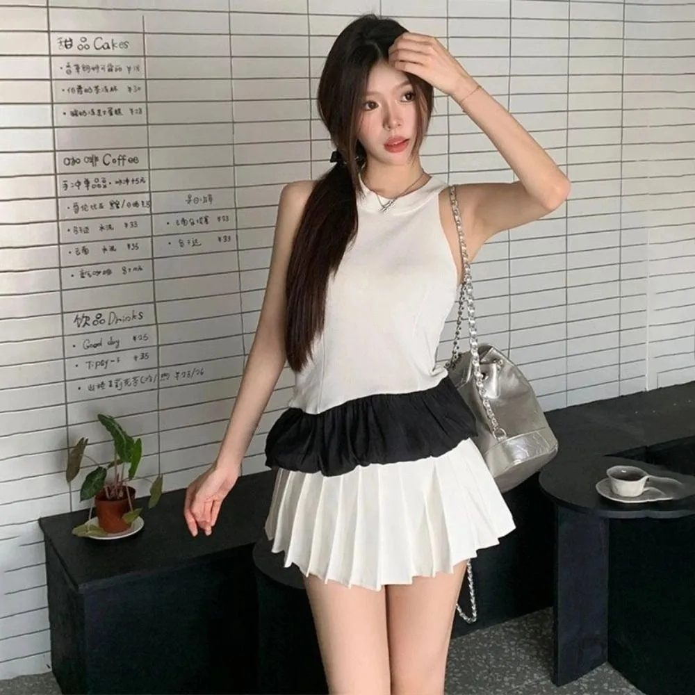 

Fashion Slim Fit Sleeveless Crop Top Spicy Girl Style Irregular Mesh Ruffle Camisole Vest Halter Camisole Women Lady
