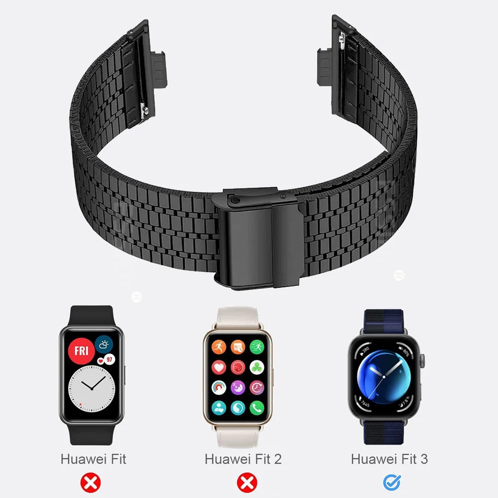 Nueva correa de acero inoxidable para Huawei Watch Fit 3, malla Flexible de Metal, pulsera para hombres y mujeres, correa para Huawei Fit 3, repuesto