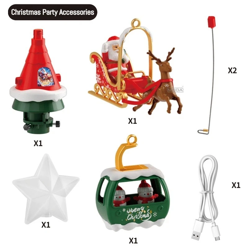 전기 회전 크리스마스 트리 탑 스타 음악 LED 조명 휴일 장식 순록 눈사람 장식품 어린이를위한 선물 장난감