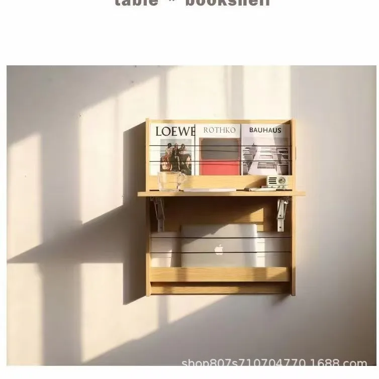 

Wooden storage rack wall hanging folding table wall hanging desk study table sundries storage finishing rack