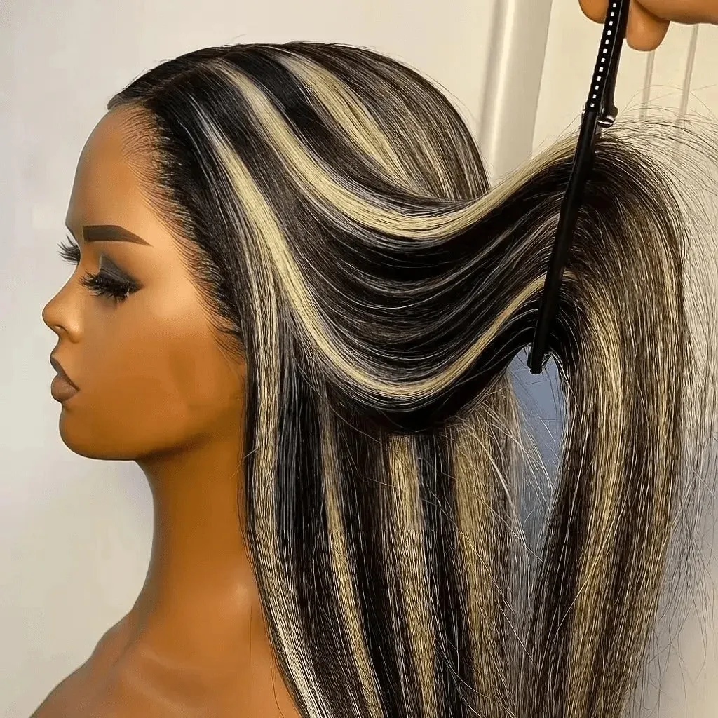 Smilegirl Ombre Lace Front Wig Human Hair 1B/30 Highlight Straight Wigs 13X6 Transparent Lace Frontal Wigs Honey Blonde Colored Human Hair Pre Plucked for Women 30inch