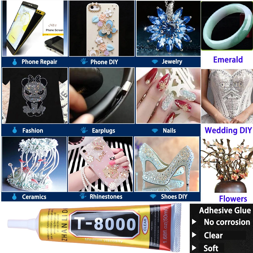 Cola transparente t8000 para reparo de celular, strass, joias, contas de pérola, diamante, artesanato, fone de ouvido, adesivo preto zhanlida bond