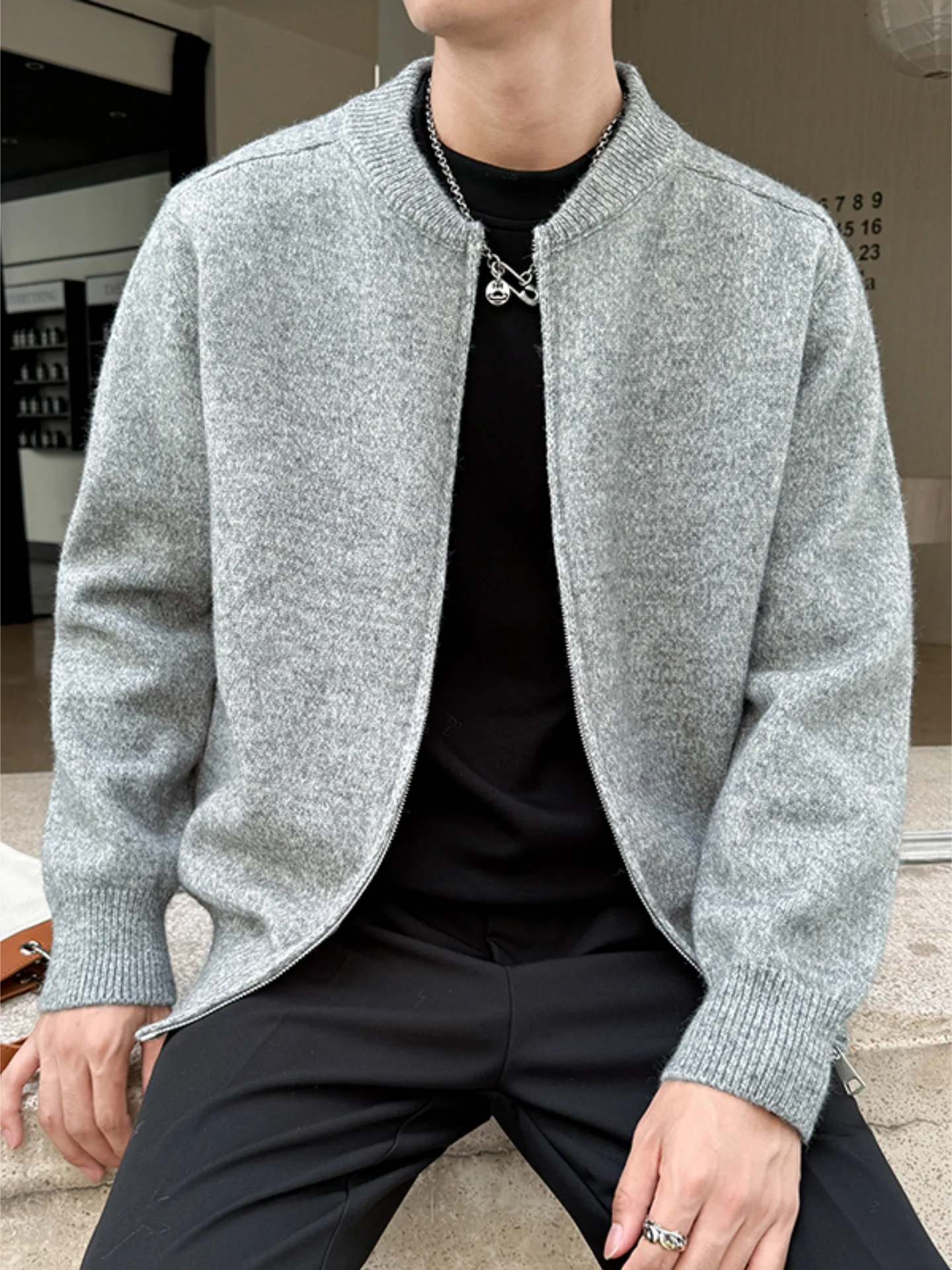 

Men's Knitted Open Cardigan Sweater Loose Fit Casual Sle American Retro Autumn Top Soft Comfortable Long Sve round Ne