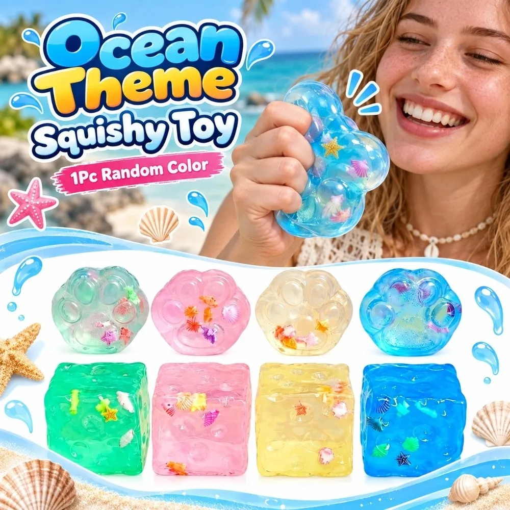 Novelty Ocean Theme Cheese Squeezed Cube Moldable 6cm Cheese Pinch Kneading Soft Cat Paw Squishy for Adults
