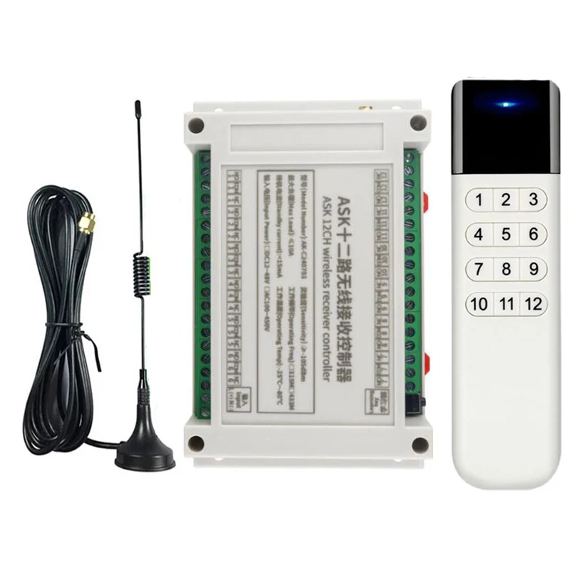 433MHZ DC 12V 24V 36V 48V 12CH RF Wireless Remote Control Switch System Transmitter & Receiver/lamp/Garage Door/shutters/window