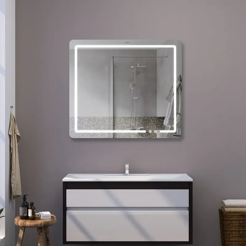 Wholesale Modern Rectangle LED Backlight Defogging Touch Screen Smart Bathroom Mirror High CRI 90 Plus IP44 Protection