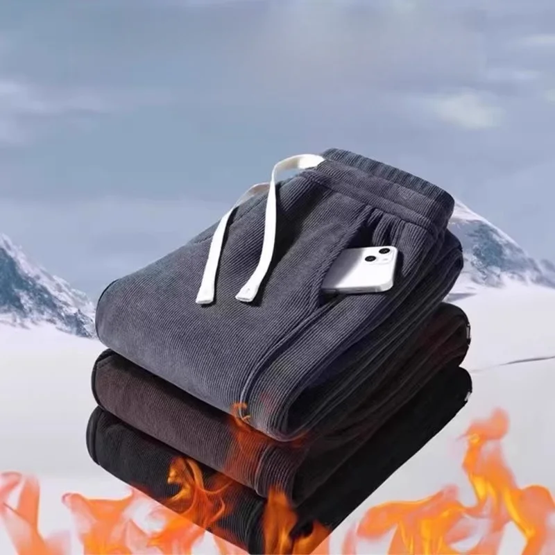 

Мужские свободные вельветовые спортивные штаны на подкладке на осень-зиму, рабочие повседневные брюки, удобные теплые эластичные талии