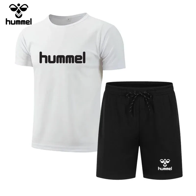 2024 New Brand HUMMEL Men\'s Sportswear Two-piece Summer Quick-drying Mesh Short Sleeve + Shorts Set Hawaii S-4XL