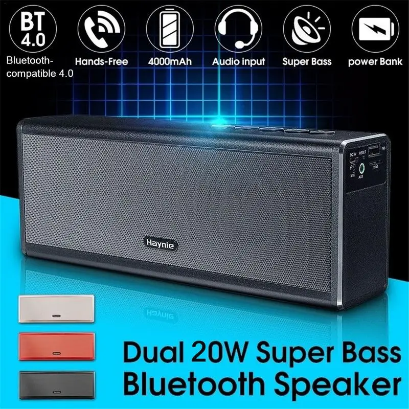 

Metal Dual 20W Wireless Bluetooth-compatibe 4.0 HIFI Stereo Super Bass Speaker MP3 Player Handfree AUX Soundbar With Subwoofer