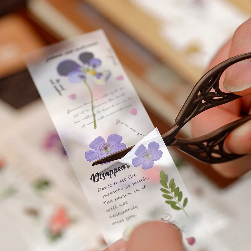 5pcs/pack PET Stickers Flower Blooming and Falling Series Creative Plant Pattern Hand Account DIY Decorative Stickers