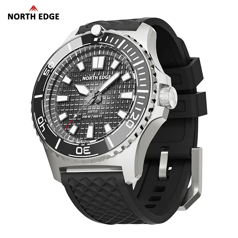 NORTH EDGE ABYSS Men Solar Powered Diving Quartz Luxury Watch 200M Waterproof Dive Sports Watches 316L Steel Case 180+ Day Power