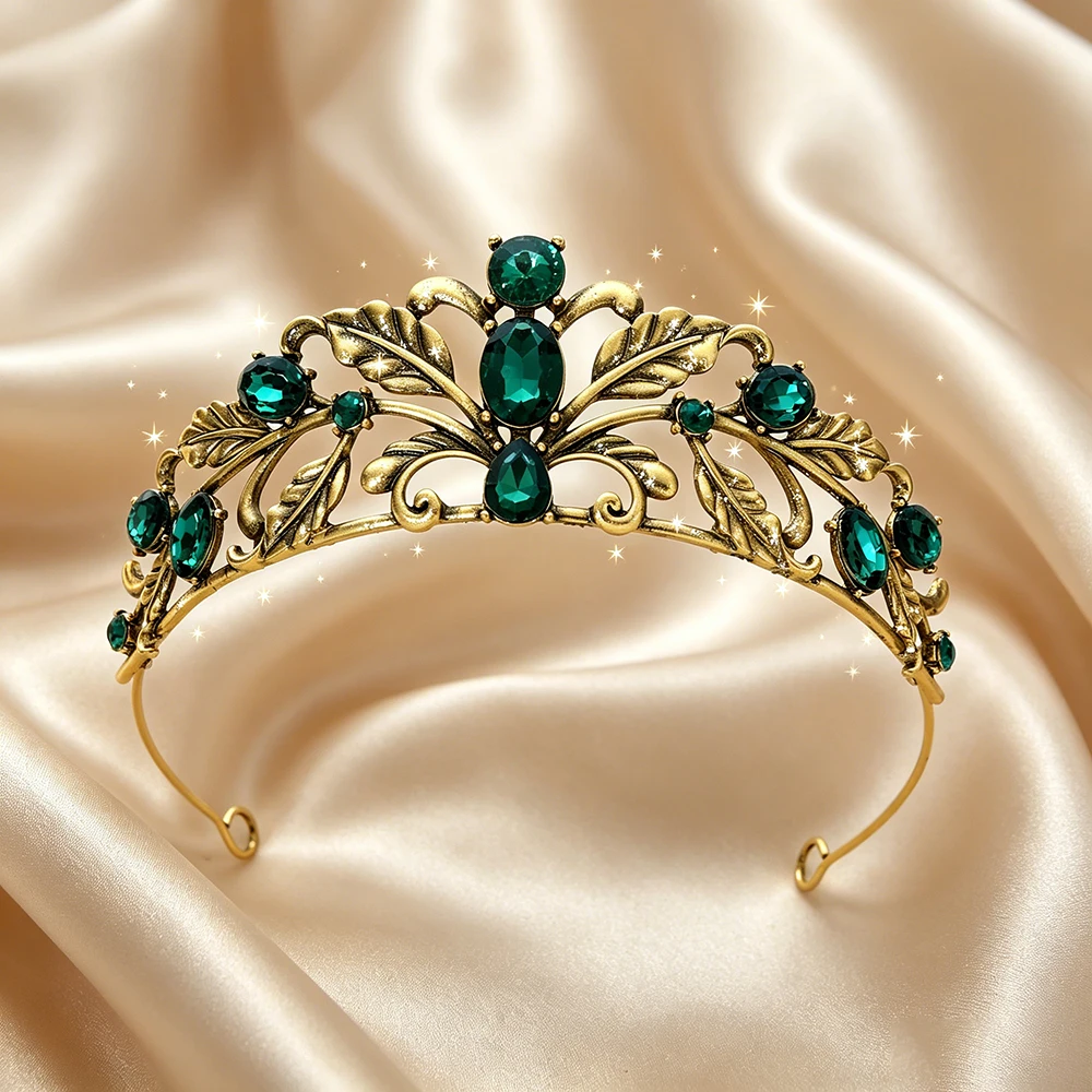 Vintage Leaf Rhinestone Bridal Tiara Elegant Crystal Queen Crown Regal Floral Jewelry Wedding Sweet 16 Formal Evening Party view 2