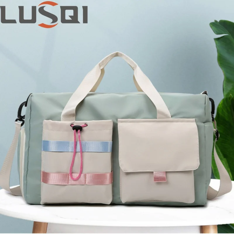 

LUSQI большая вместительная контрастная цветная дорожная сумка для йоги и фитнеса для мужчин и женщин, разделительная для влажной/сухой уборки, устойчивая к брызгам