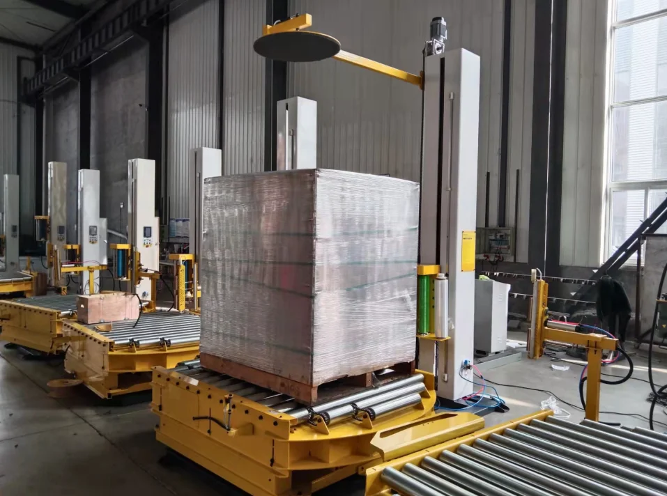 Industry Heavy Fully Automatic Inline Pallet Stretch Film Shrink Wrapping Wrapper Machine for Sale