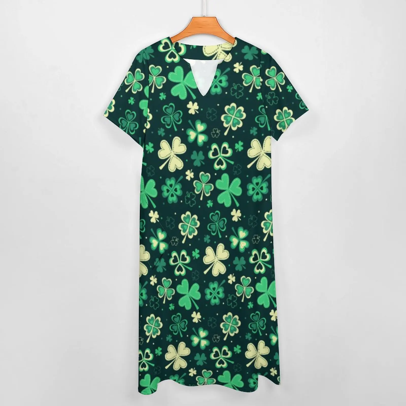 Lucky Shamrock Dress Happy St Patrick Cute Maxi Dress Short Sleeve Printed Bohemia Long Dresses Street Style Big Size Vestido