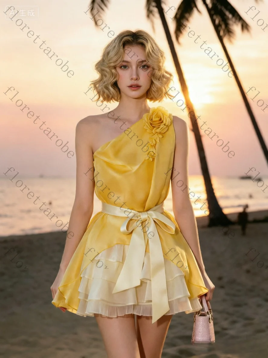 Customized Women Semi-Sheer Chiffon Skirt Set 3D Flower Belt Ruffle Layered Mini Cake Skirt for Cute Party Bridal Occasions