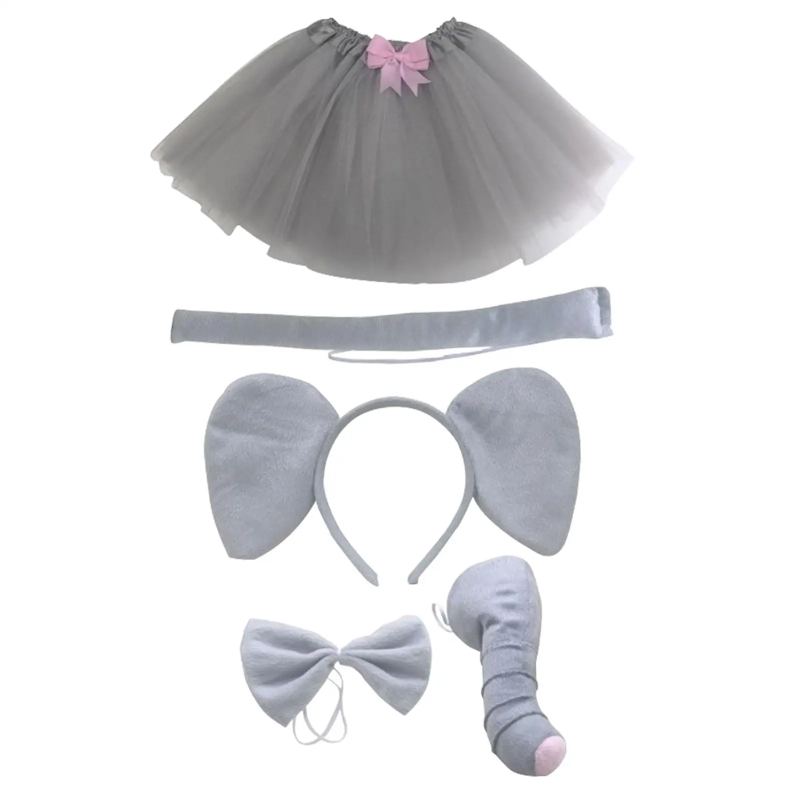 Elephant Ears Headband Nose Bow Tie Tail Skirt for Stage Performance