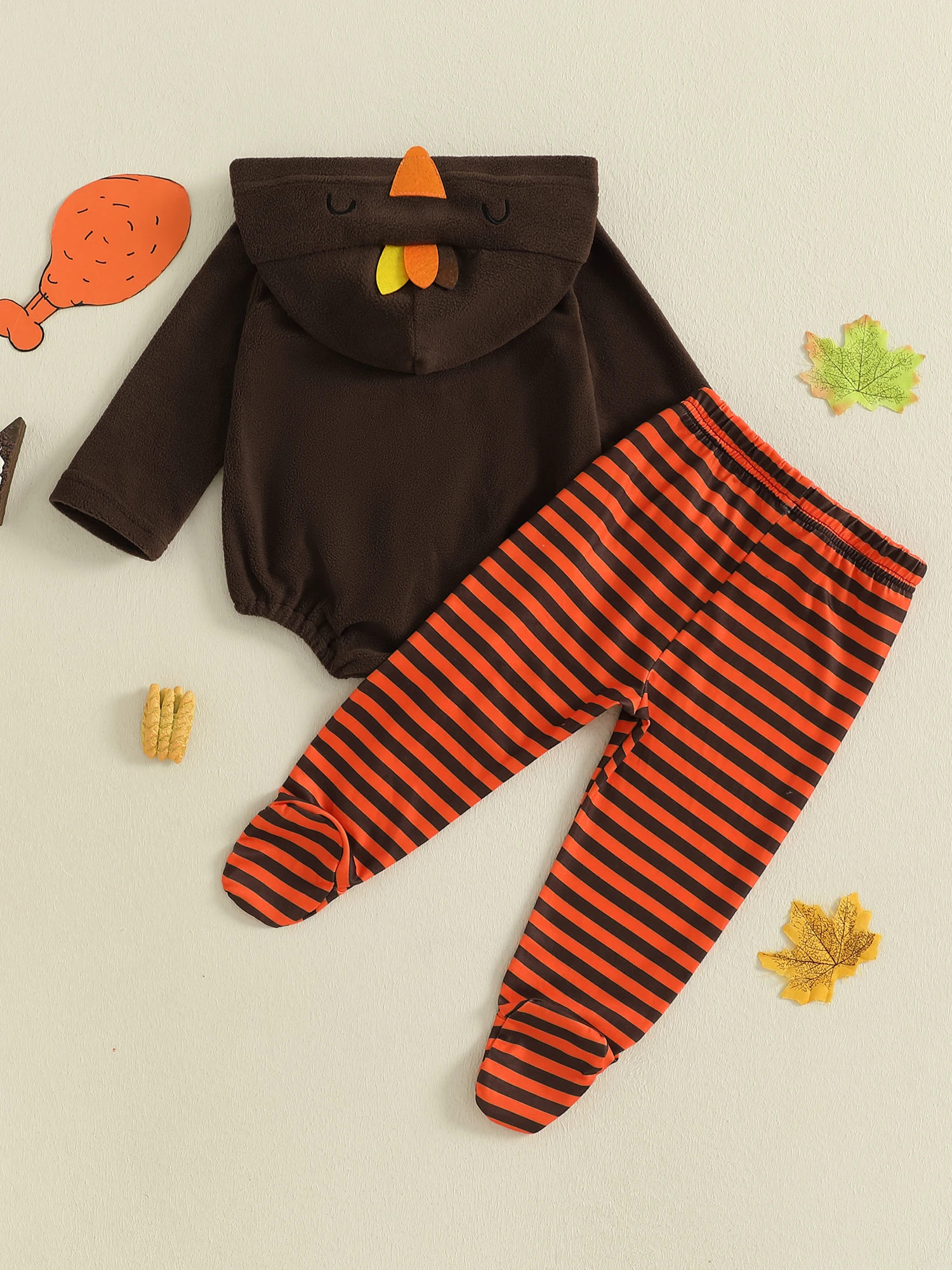 

Детский комбинезон с принтом Турции на День Благодарения, комплект с капюшоном и полосатыми штанами в тон для праздничного праздничного образа