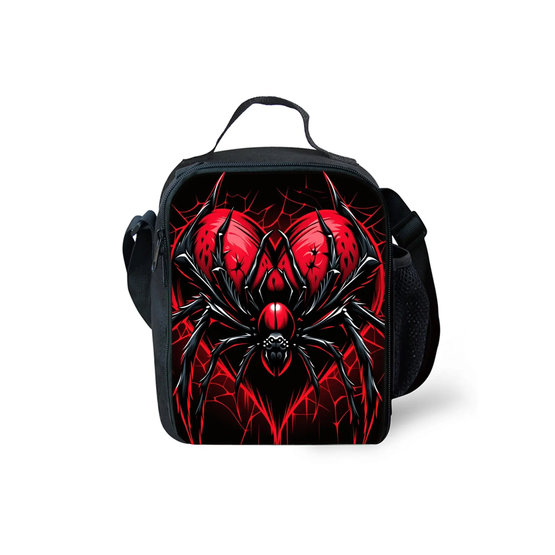 Red Web Print Black Lunch Bag (Non-Food Contact High-Quality Polyester Material, Perfect for Home, Restaurant