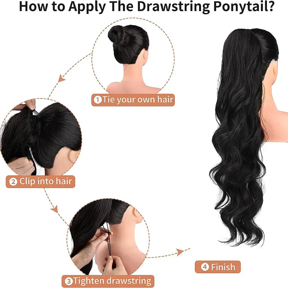 الجسم موجة الاصطناعية الرباط الشعر ذيل حصان ملحقات ريمي هيربيسي ذيل حصان طبيعي كليب في وصلات الشعر للاستخدام اليومي