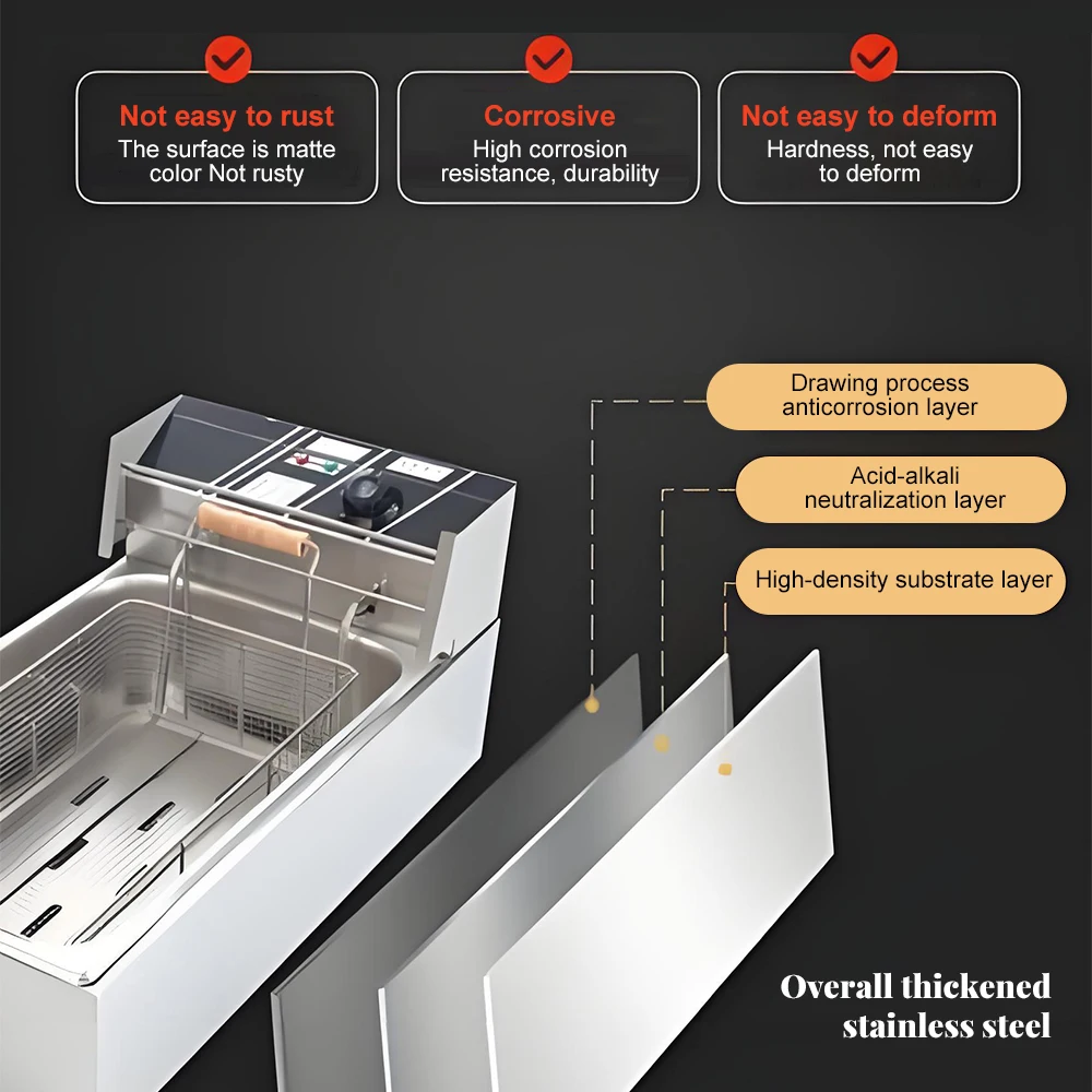 Электрическая масляная фритюрница, электрическая фритюрница большой емкости из нержавеющей стали для жареных шашлыков, палочек для теста и куриных крыльев