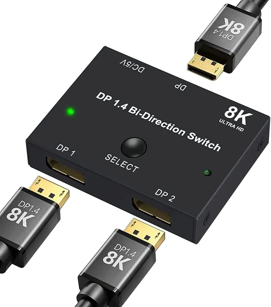 

Коммутатор DisplayPort 2-в-1-выход, 8K@30Гц, 4K@120Гц, DisplayPort 1.4, совместимый с ПК, ноутбуками, мониторами, игровыми приставками, телевизорами
