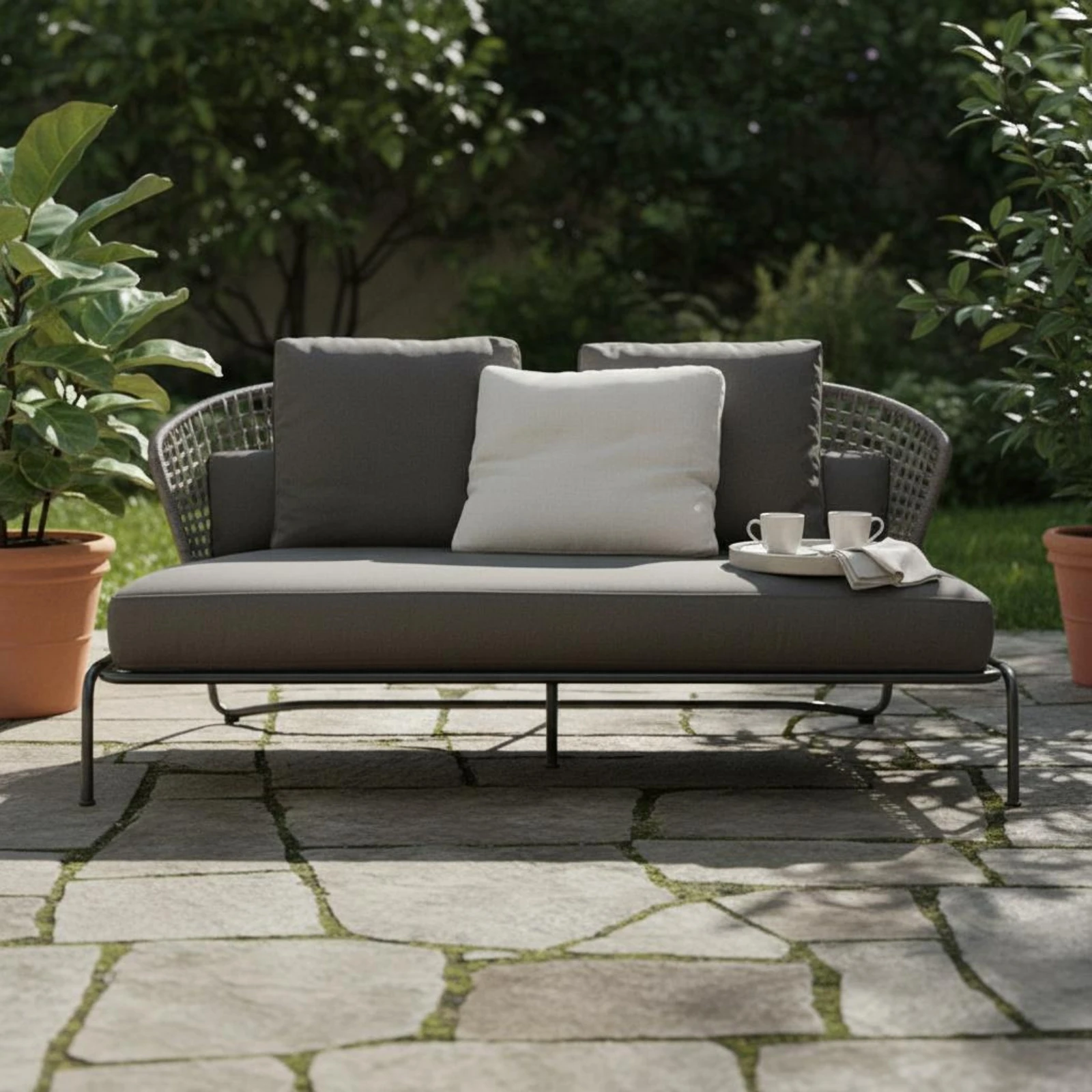2 Pieces Aluminum Rattan Sofa Waterproof Rattan Lounge Chair Wicker Patio Chair Woven Texture Outdoor Furniture for Garden