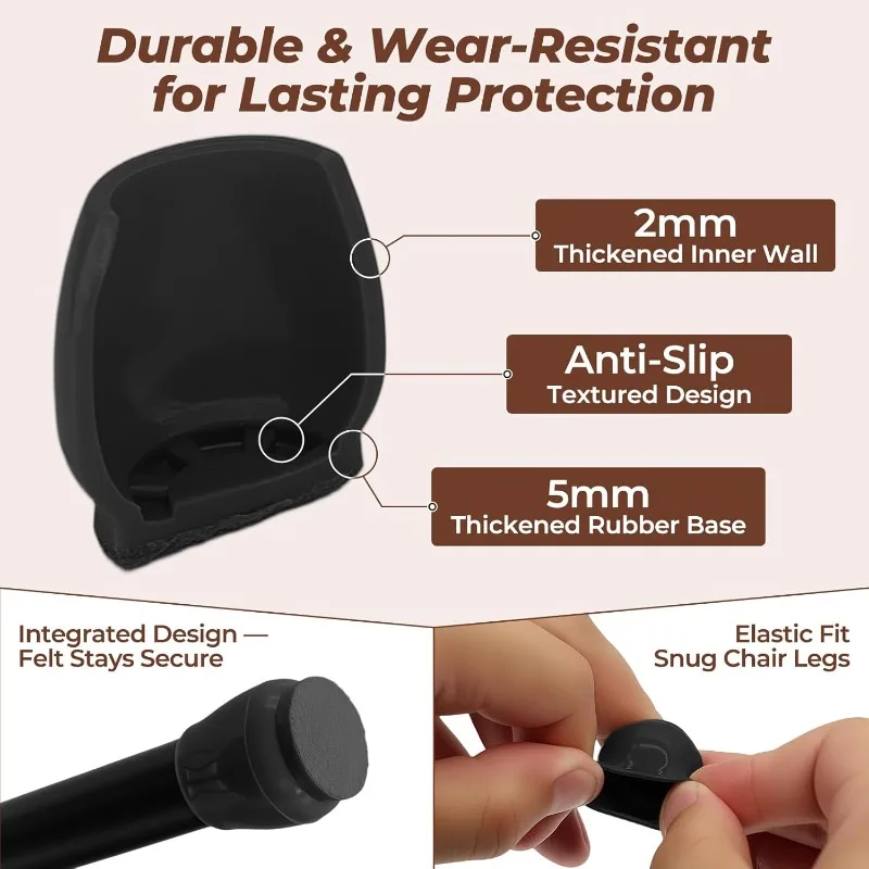 24/48 Pcs Chair Leg Floor Protectors Small Round with Reinforced Base Anti-Slip Scratch Black Diameter 15–20mm Thick Felt Pads
