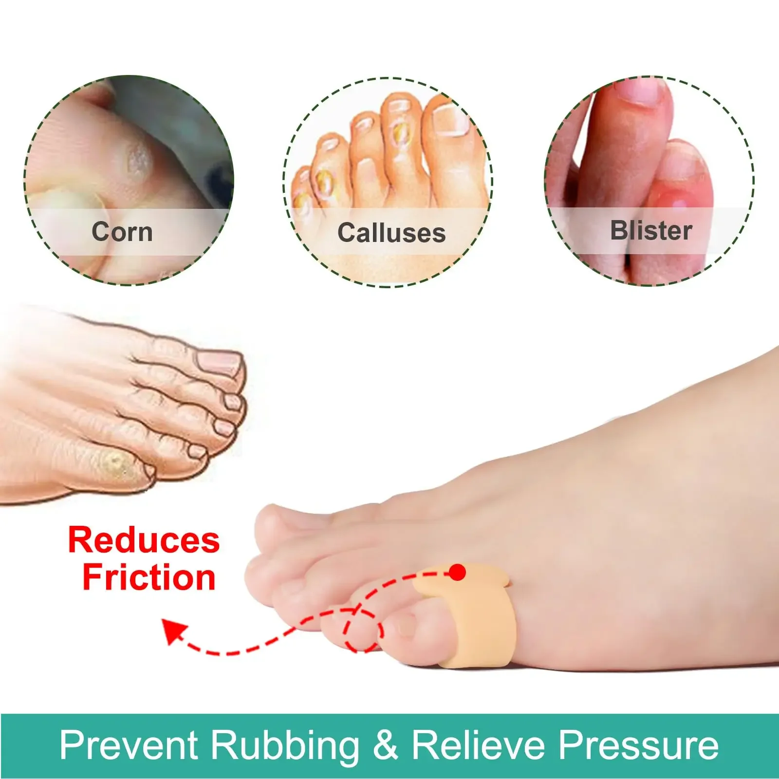 2pcs=1pair Gel Toe Separator Bunion Corrector Hallux Valgus Small Toe Sleeves for Preventing Rubbing & Reducing Pressure