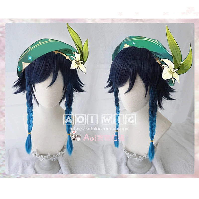 

Genshin Impact Venti Wigs Gradient Blue Short Braided Heat Resistant Synthetic Hair Game Anime Cosplay Wig + Wig Cap