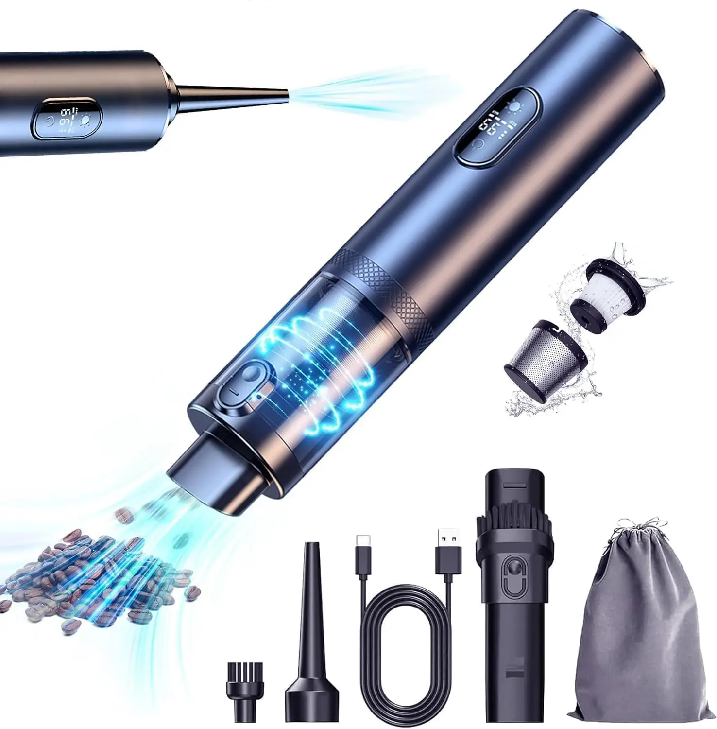 

Car Vacuum Cleaner,18kPa High Power Cordless Portable Mini Vacuum Cleaner Led Power Display,30 Mins Runtime,4 in 1 Wireless Hand