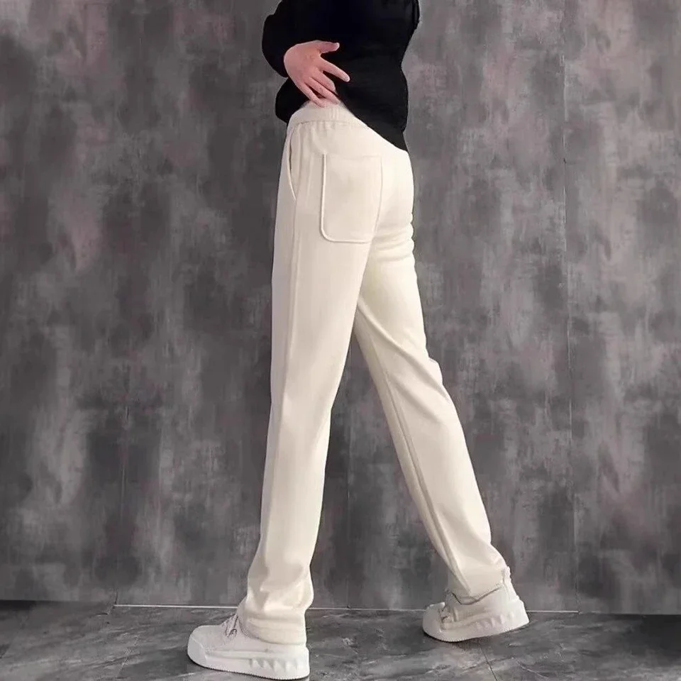 2025 Spring Autumn Fashion Men's Basic Simple Casual Trendy Solid Color Straight Loose Drawstring Trousers Male Clothes Pants