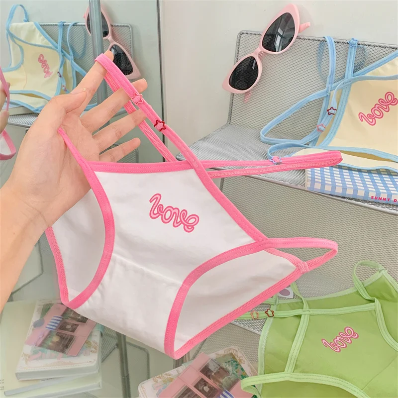 Japanese Girls Sexy Lingerie For Women Sweet Frenulum Girl Summer Thin Women Dopamine Color Cotton Underwear Ladies Lolita
