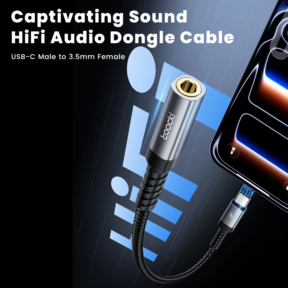 Toocki iP/USB نوع C إلى 3.5 مللي متر جاك HiFi الصوت دونغل مهائي كابلات ذكر إلى أنثى سماعة AUX محول ل Xiaomi POCO آيفون