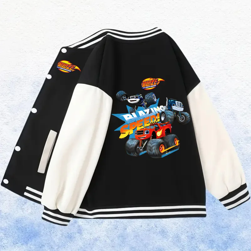 Blaze and the Monster Machines Baseball Uniform Girls Boys Jacket Coat Kids Clothes Casual V-Neck Tops Fashion Outerwear Gift